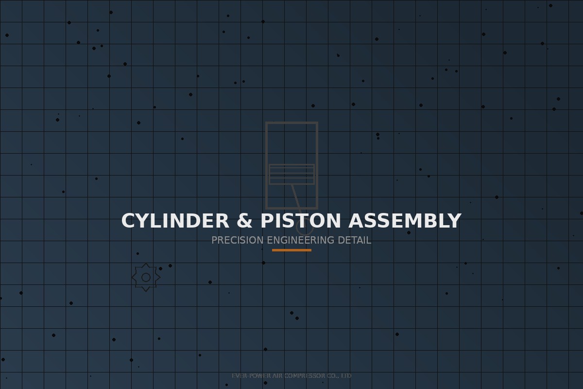 Gas powered air compressor cylinder and piston assembly detail showing cast iron construction